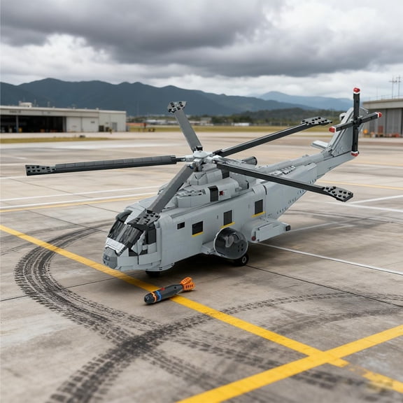 CNV MOC 236058 Compatible with LEGO Bricks, AgustaWestland AW-101 Merlin Helicopter Building Blocks Model, Military Transport Assembly Bricks Set, Educational DIY Toy Gift for Kids