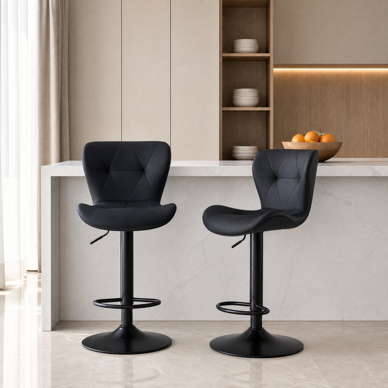 Kelno Swivel Bar Stools Set of 2 Adjustable Height PU Leather Seat with Backrest 360° Swivel for Kitchen Island, Ink