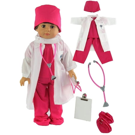 Hot Pink Doctor or Nurse 7 pc Set - DOLL NOT INCLUDED
