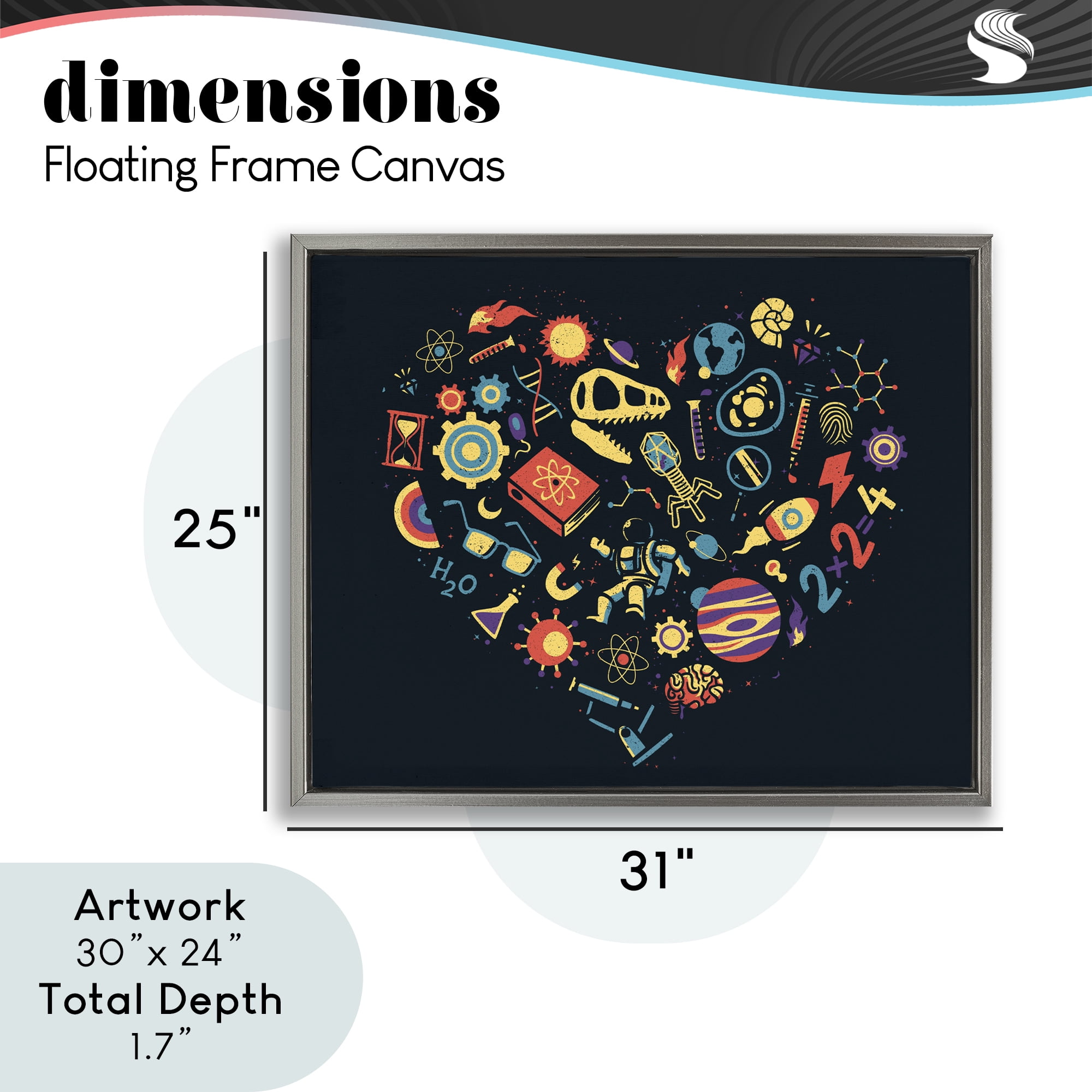 Stupell Industries Retro Science Heart Gray Framed Floater Canvas Wall Art, design by Tobe Fonseca
