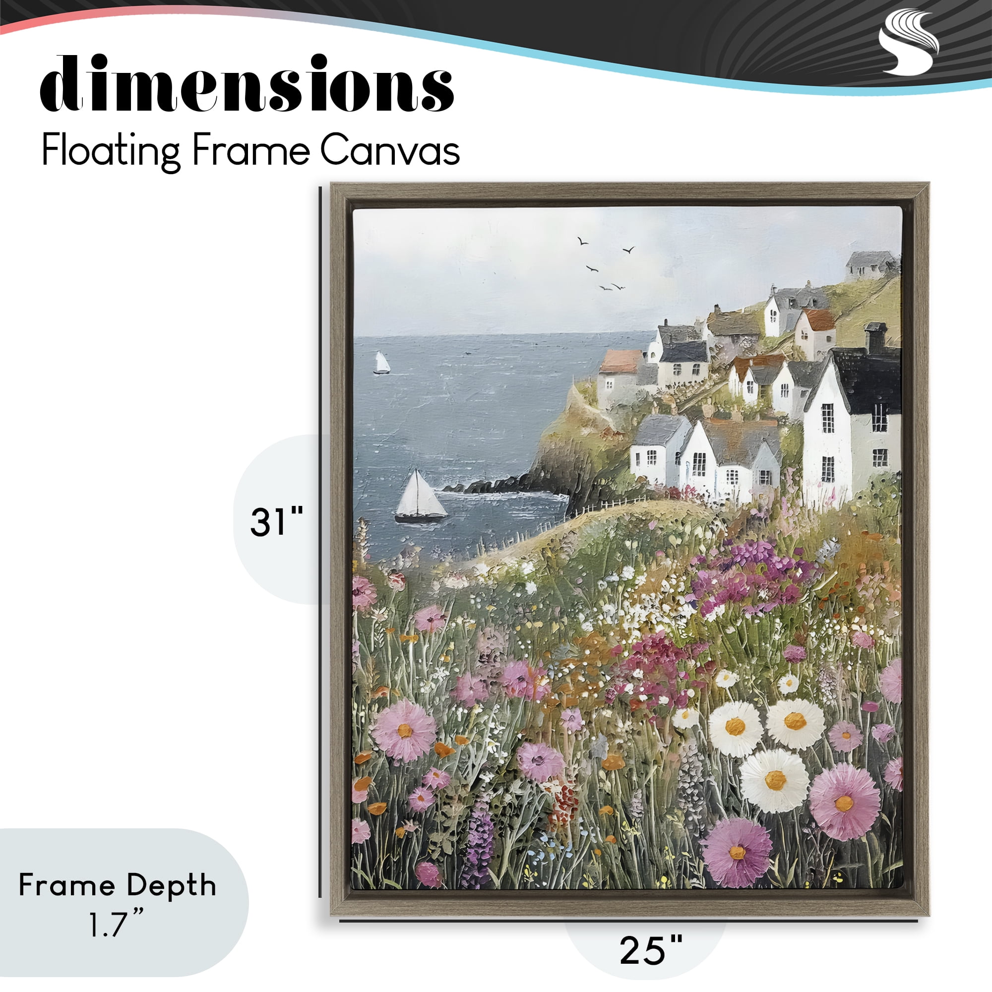 Stupell Industries Pink Meadow Overlooking Sailboats Brown Framed Floater Canvas Wall Art, design by Riley B