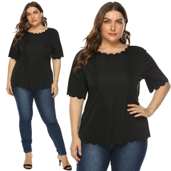 ZKCCNUK Women Casual Summer Plus Size Short Sleeve T Shirt Top Blouse Summer Plus Size Tops 2025