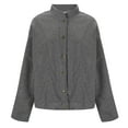 thumbnail image 3 of jtjvou Womens Cropped Jacket Wool Short Pea Coats Long Sleeve Button Down Winter Casual Outerwear Gray S, 3 of 5
