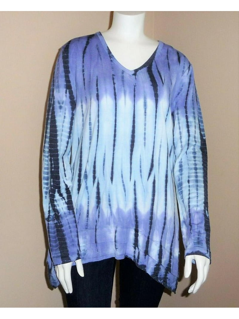 Green Tea Women's Soft Long Sleeve V-Neck Tie Dye Shirt