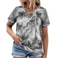 thumbnail image 6 of Womens Plus Size Summer Tops Casual Lace Up Front T Shirts Tie Dye V Neck Tees Trendy Short Sleeve Tunics XL-5XL, 6 of 7