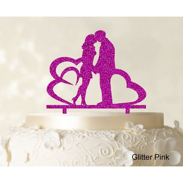 Wedding Couple Cake Topper With Heart Personalized Cake Topper Color Option Available 6-7 Inches Wide