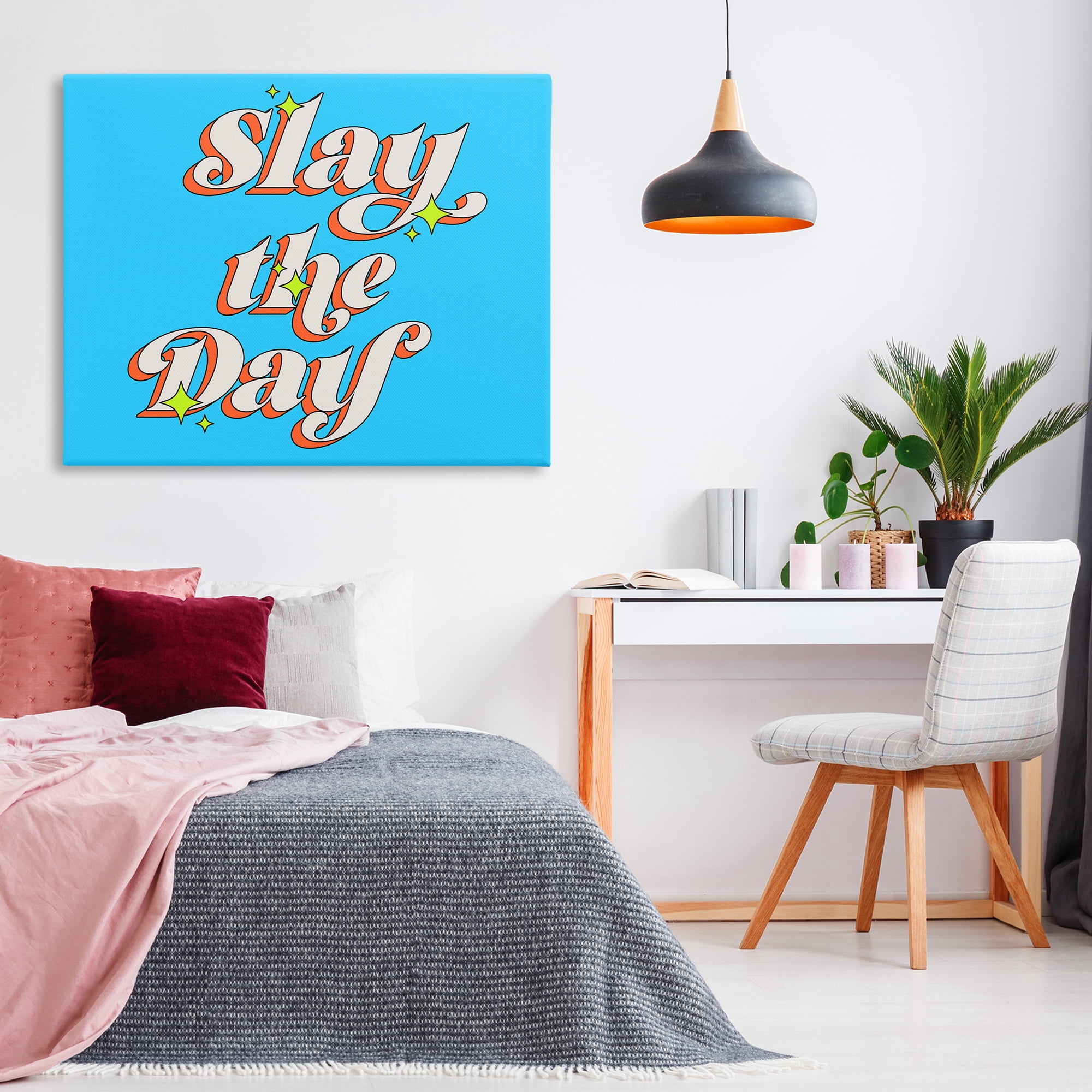 Stupell Industries Vintage Slay The Day Text & Numbers Painting Wrapped Canvas Art Print Wall Art, 48 x 36