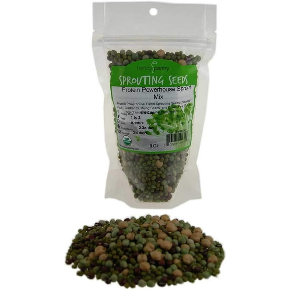 Protein Powerhouse Sprouting Seed Mix: 1 Lb - Organic, Non-GMO - Sprouting Sprouts, Food Storage. High Protien Sprouts - Pea, Mung, Green Pea, Adzuki