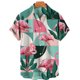 thumbnail image 3 of Camisa hawaiana con estampado 3D de flamencos de jungla tropical para hombre, blusa holgada de manga corta de verano estilo urbano de estilo Harajuku con solapa y botones, 3 of 5