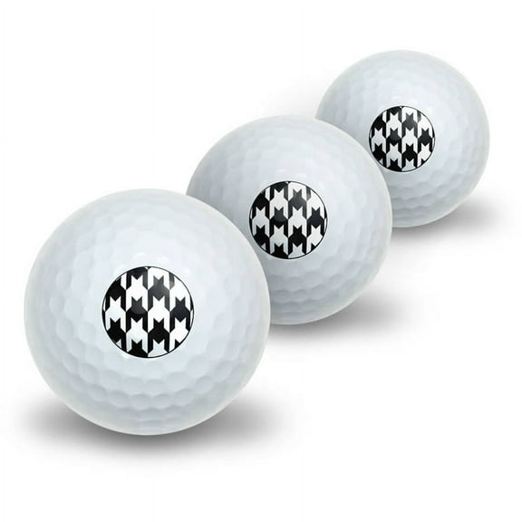 Preppy Houndstooth White Black Novelty Golf Balls, 3pk