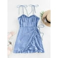 thumbnail image 4 of ZAFUL Women Sexy Prom Dress Polka Dot Ruffle Backless Overlap Dress Blue M, 4 of 7