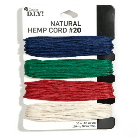 Cousin DIY 20lb Primary Color Hemp Twine, Red/Green/Blue, 4 Piece Roll, 120 ft
