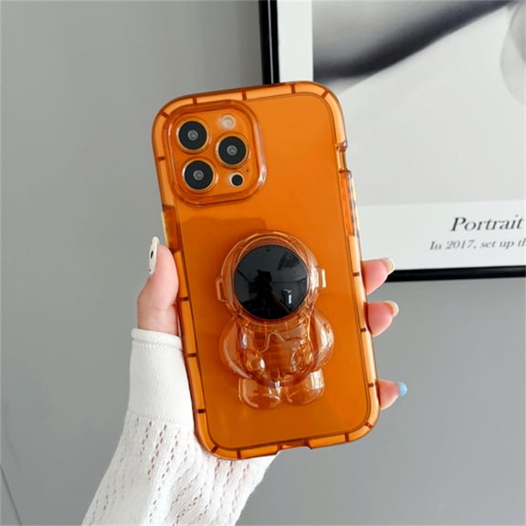 Astronaut Folding Kickstand Case Compatible with iPhone 13 Pro Max Clear Case Astronaut Hidden Stand Bracket Camera Protector Case,Yellow