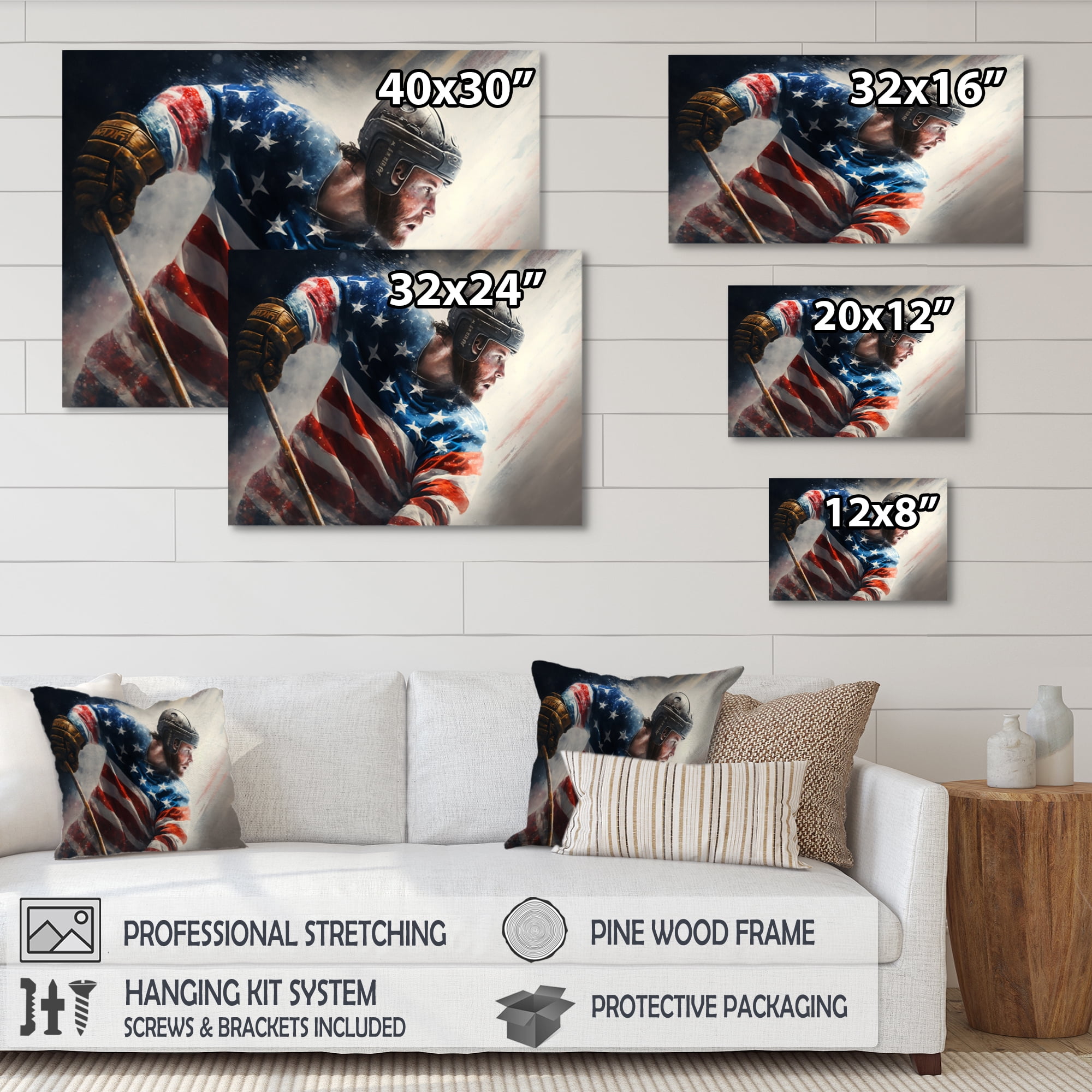 Designart Hockey Player On Ice III Canvas Wall Art