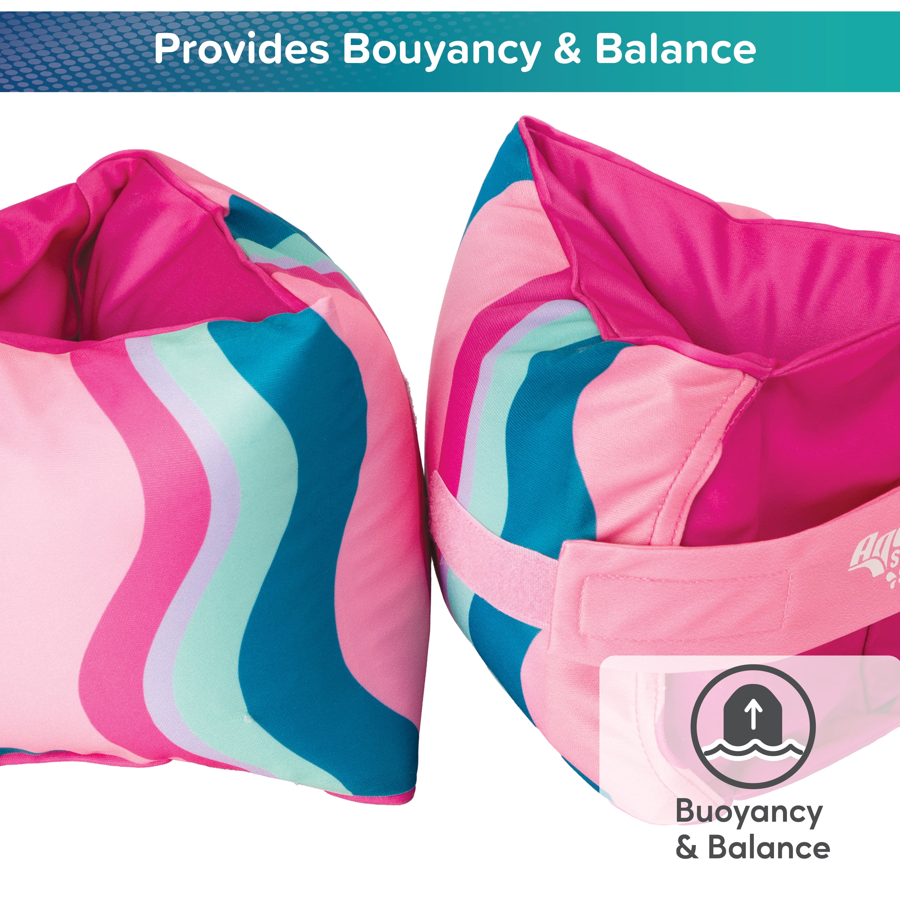 Aqua SwimSchool Adjustable Fabric Arm Pool Floats for Children 50-80 lb, Pink