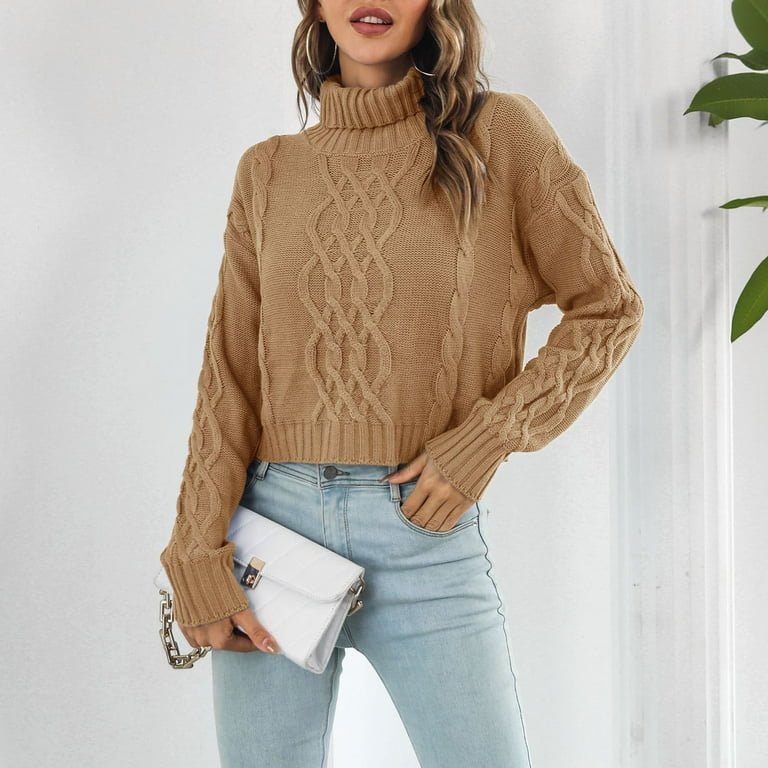 VSSSJ Cropped Sweaters for Women Long Sleeve Casual Turtleneck