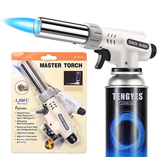 Chef Cooking Torch Lighter Kitchen Butane Torch Brulee BBQ Baking Creme and DIY Soldering Butane Refillable Flame Adjustable with Safety Lock for Cooking Professional Culinary Blow Torch 