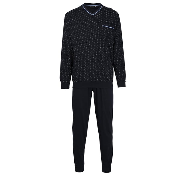 GÖTZBURG Conjunto de Pijamas de Hombre - largo, Cuello en V, estampado Azul 4XL (XXXX-Large)