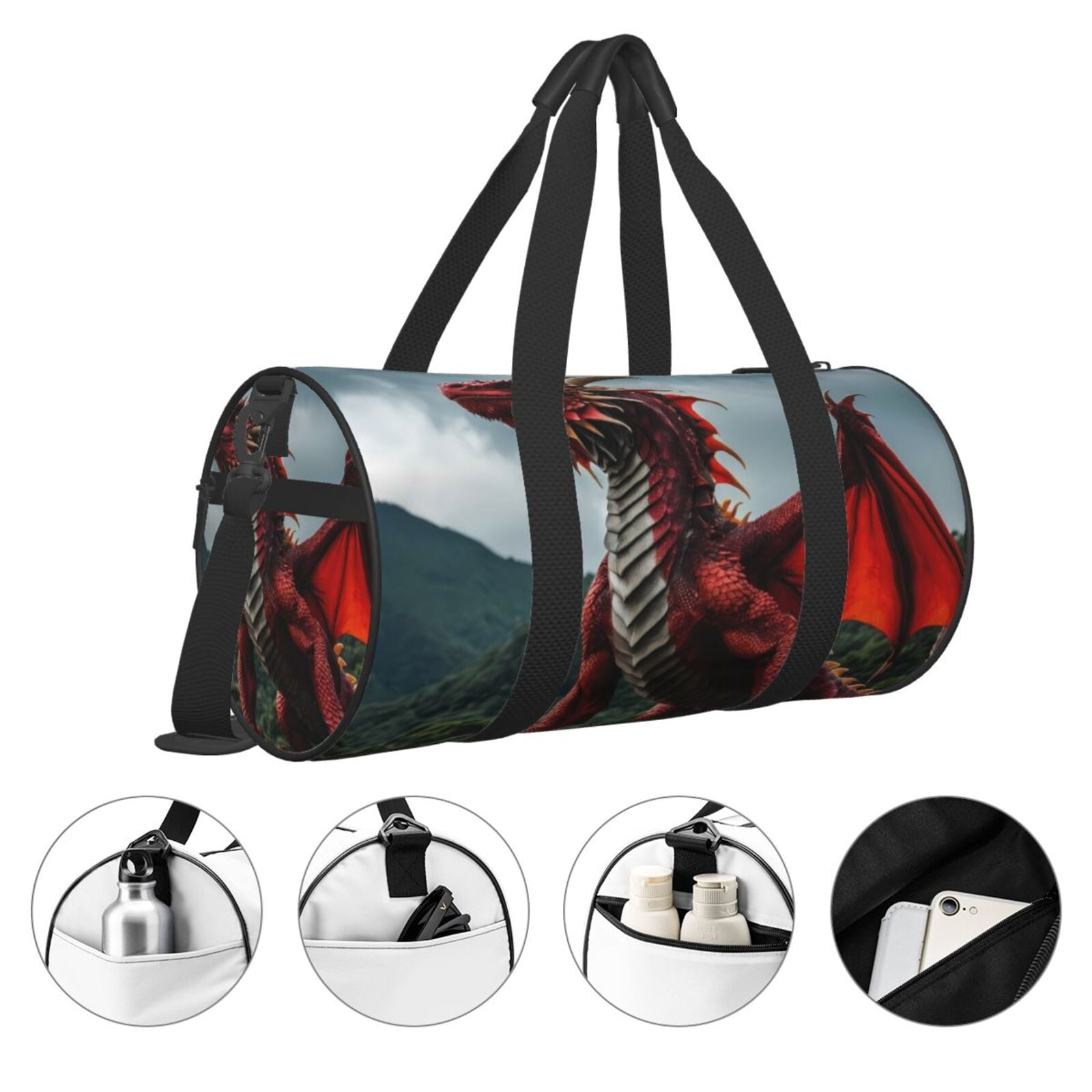 Vsdgher Majestic Red Dragon 45L Foldable Duffel Bag, Sports Gym Bag,Overnight Bag, Portable Weekender Bag for Airplanes