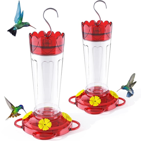 WuZooCg Hummingbird Feeder for Outdoors Hanging, 14 oz Plastic Nectar Feeder, Leak-Resistant, Ant and Bee Guard, 4 Feeding Ports with Perches