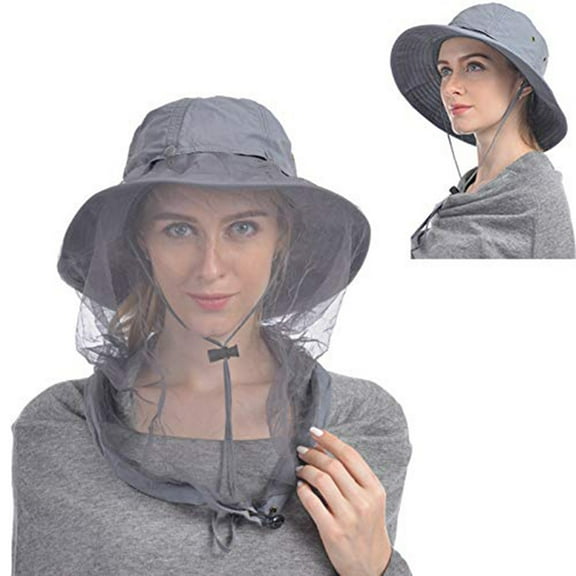 Fisherman hat sun hat anti-mosquito head net outdoor fisherman hat with hidden mesh/dark gray