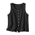 thumbnail image 3 of SNKSDGM Female Tank Top for Women Loose fit Cotton Spaghetti Strap Tank Top V Neck Women Loose Lazy Button Vest Linen Loose Feel Versatile Comfortable Sleeveless Top S, 3 of 4
