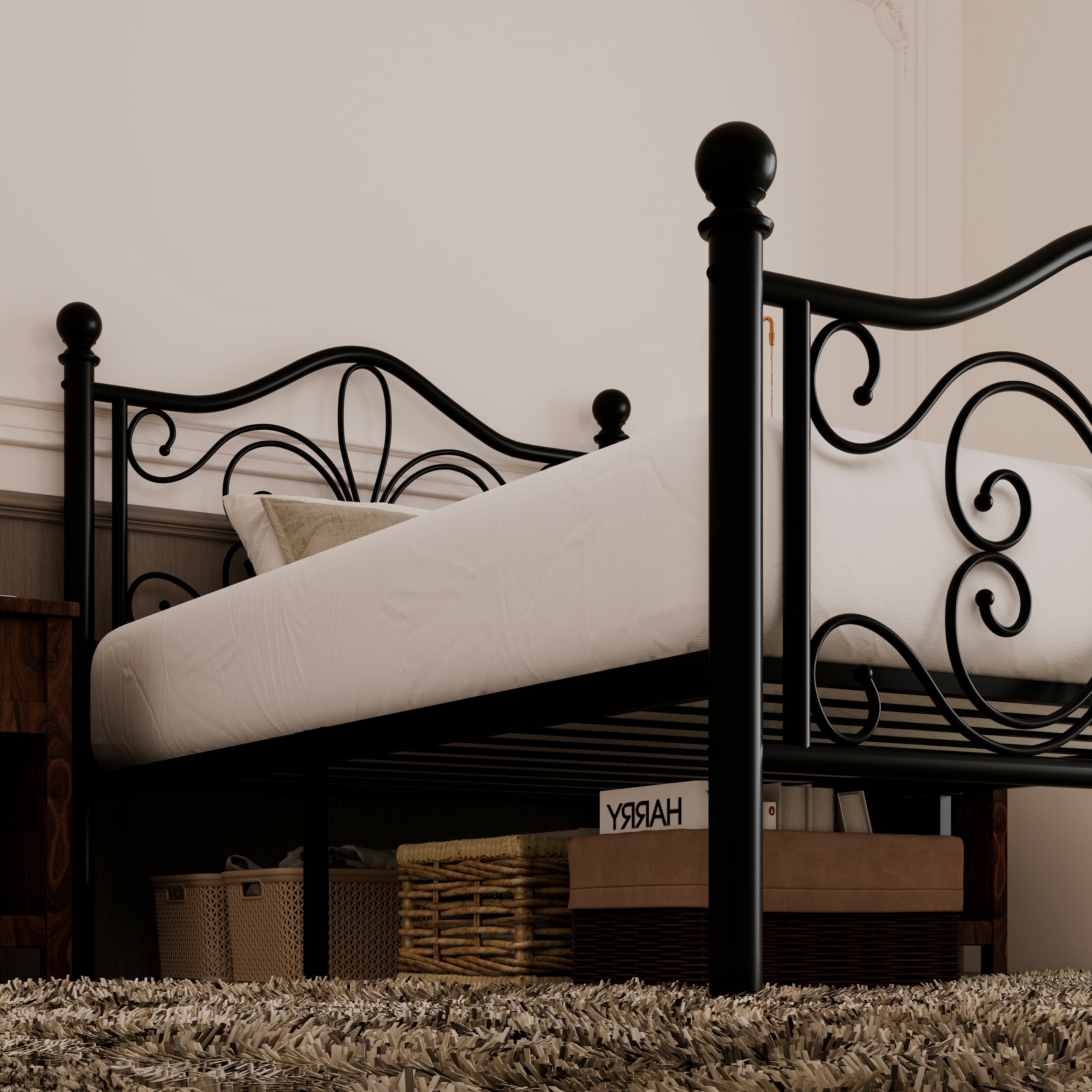 Allewie Twin Size Vintage Metal Bed Frame with Butterfly Pattern Design Headboard & Footboard, Black