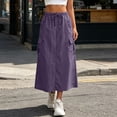 thumbnail image 2 of Titcea Cargo Skirts for Women Elastic High Waisted Drawstring Loose Side Slit Solid Color Maxi Skirt with Pockets Trendy Casual Cozy Streetwear Long Utility Skirt, 2 of 9