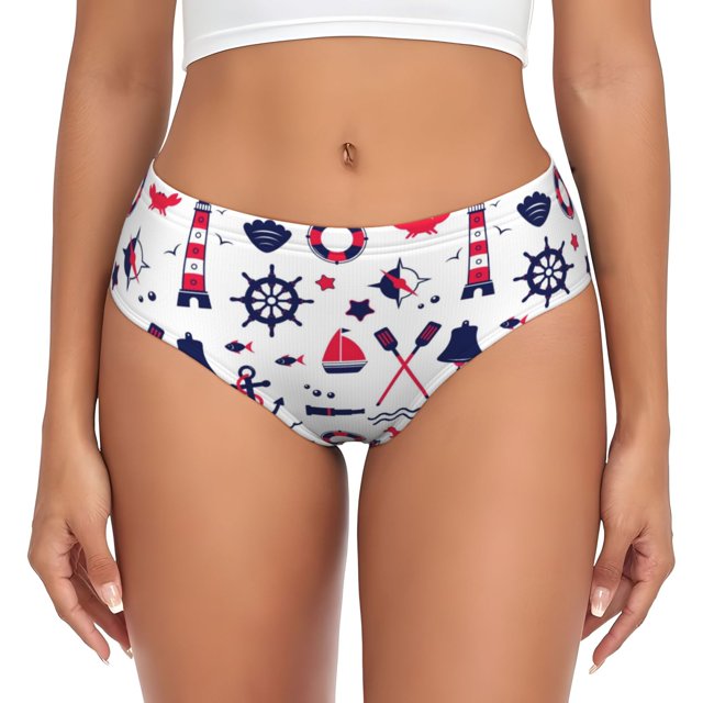 Fotbe Sailing Marine Travel Calzones Estampados para Mujer – Ropa Interior de Algodón, Cómoda, Suave y Elástica-Small