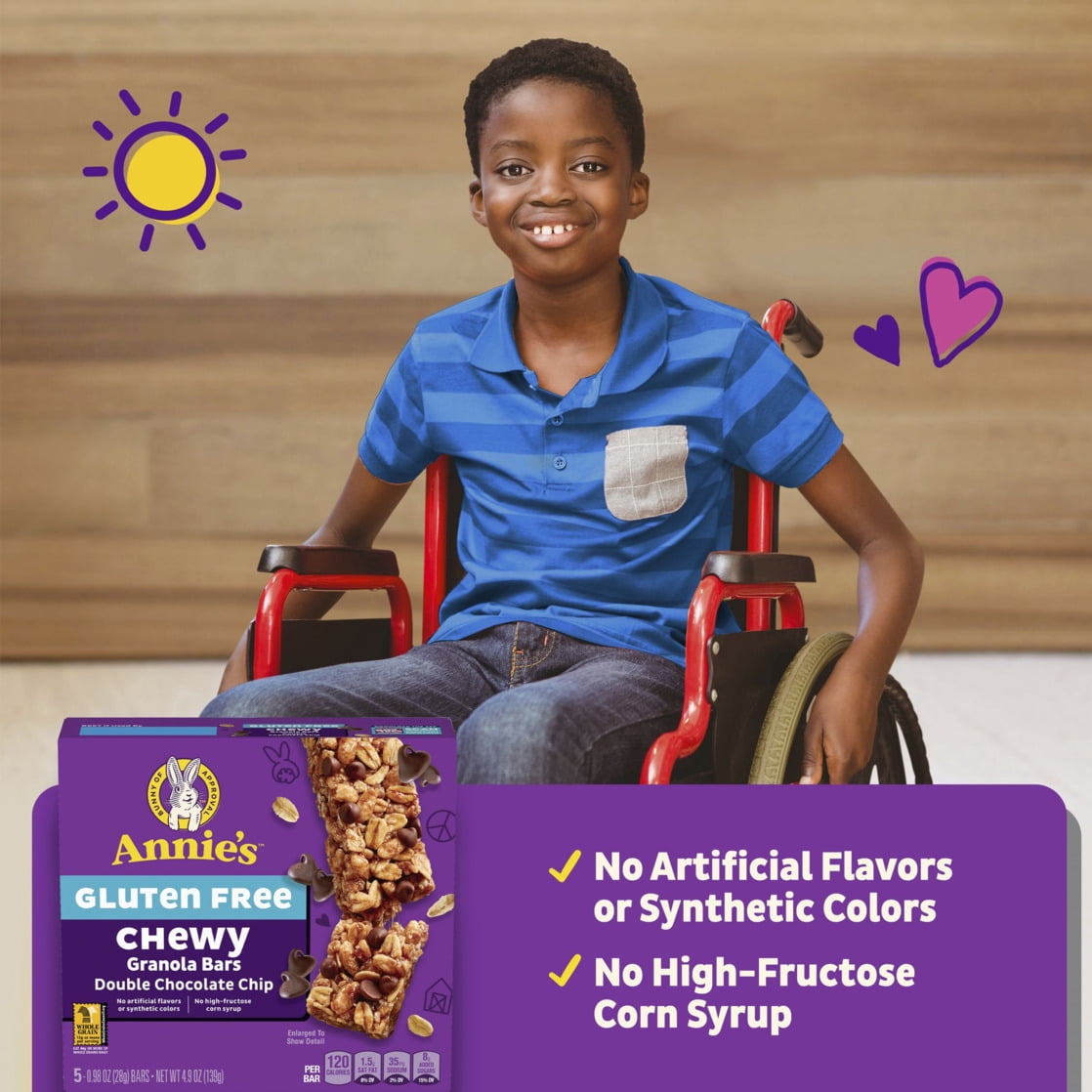 (12 pack) Annie's Gluten Free Chewy Granola Bars, Double Chocolate Chip, 5 Bars, 4.9 oz