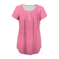 thumbnail image 6 of Pxxlle Summer Tops for Women Dressy Casual Pleated Short Sleeve Shirt Loose Fit Round Neck Tunic Top Solid Color Pink L, 6 of 6