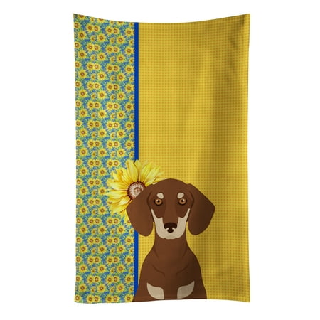 

Summer Sunflowers Chocolate and Cream Dachshund Kitchen Towel 15 in x 25 in