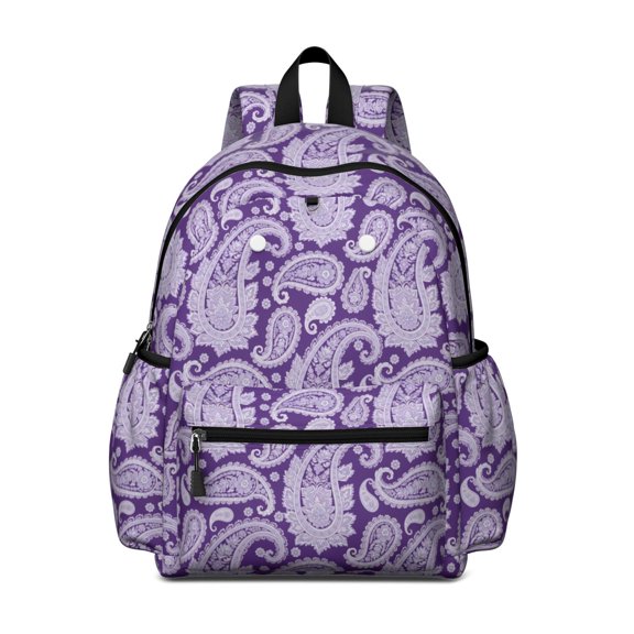 Paisley and Floral Purple Pattern Cute School Backpack with Padded Back and Adjustable Shoulder Straps 13.4"x11"x4.7"