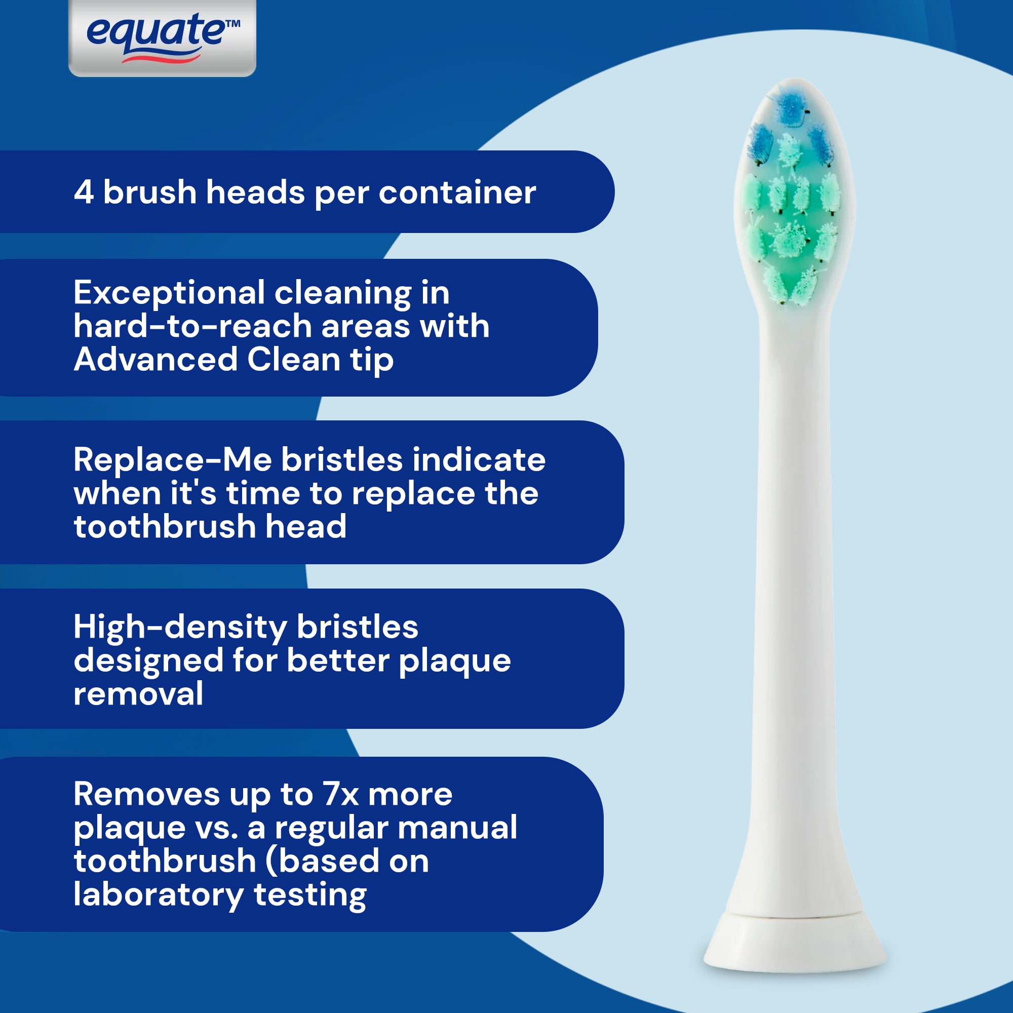 Equate SmileSonic Pro Advanced Clean Sonic Replacement Toothbrush Brush Heads for Adults, White - 3 Count