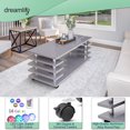 thumbnail image 3 of Coffee Tables with Storage Shelf for Living Room Rectangle High Gloss Side Table with Wheels RGB LED Light Remote Control MDF End Table - Grey, 3 of 10