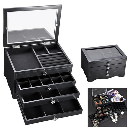 Yescom Wooden Jewelry Box Organizer Storage Case Yescom Wooden Jewelry Box Organizer Storage Case Transpa Acrylic Lid Ring Earring Necklace Black White