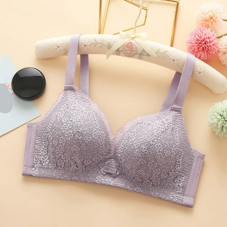 YWDJ Push up Bras for Women Plus Size Wide Back Wide Strap Closure in Back Lounge Bras No Wire Comfortable Bras Half Cup Wrap Bras Padded Comfy Bras Solid Sleep Bras Purple S