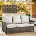 thumbnail image 3 of PARKWELL 4 Pieces Patio Furniture Set with Fire Pit Table, Outdoor All-Weather Wicker Conversation Couch Set with Swivel Gliders Chairs, Deep Seating Furniture for Porch Deck, Brown/Beige, 3 of 14