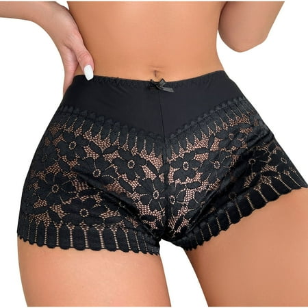 Butt Lifting Panties Womens High Waisted Lace Boyshort Underwear Seamless Breathable Panties Floral Lace Briefs Ladies Underpant Briefs Cotton Womens Underwear Black L
