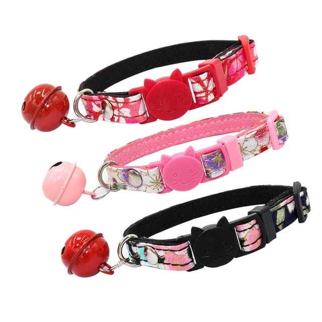 OULII 3Pcs Pet Safety Neckchain with Japanese Style Flower Print and Comfortable Adjustable Belt
