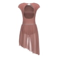 thumbnail image 4 of inlzdz Womens Shiny Rhinestone Lyrical Dance Leotards Short Sleeve Ruched Mesh Splice Figure Ice Skating Dress Brown XL, 4 of 6