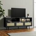 thumbnail image 3 of Cozy Castle Rattan TV Stand with Storage for 65/70 Inch TV, 61" in Boho TV Entertainment Center, TV Console for Living Room, Black, 3 of 7