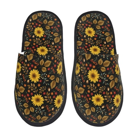 Balery Fall Daisy Leaf Slient Indoor Furry Fleece Comfort House Shoes Soft Non-Slip Home Shoes Cotton slippers House Slippers-- Medium