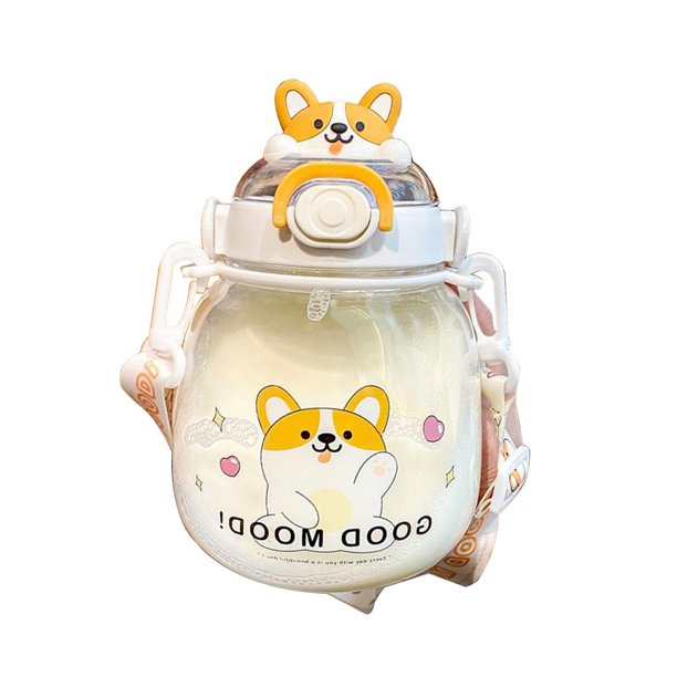 Botellas Hervidor de paja a prueba de fugas Big Belly Cup de 1310 ml para té de jugo de leche (Corgi blanco)
