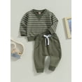 thumbnail image 3 of Wassery Infant Baby Boy 2Pcs Fall Outfit Stripe Print Long Sleeve Sweatshirt Tops Elastic Pants Set 6M 12M 18M 24M 3T Toddler Cute Casual Clothes 0-3 Years, 3 of 8