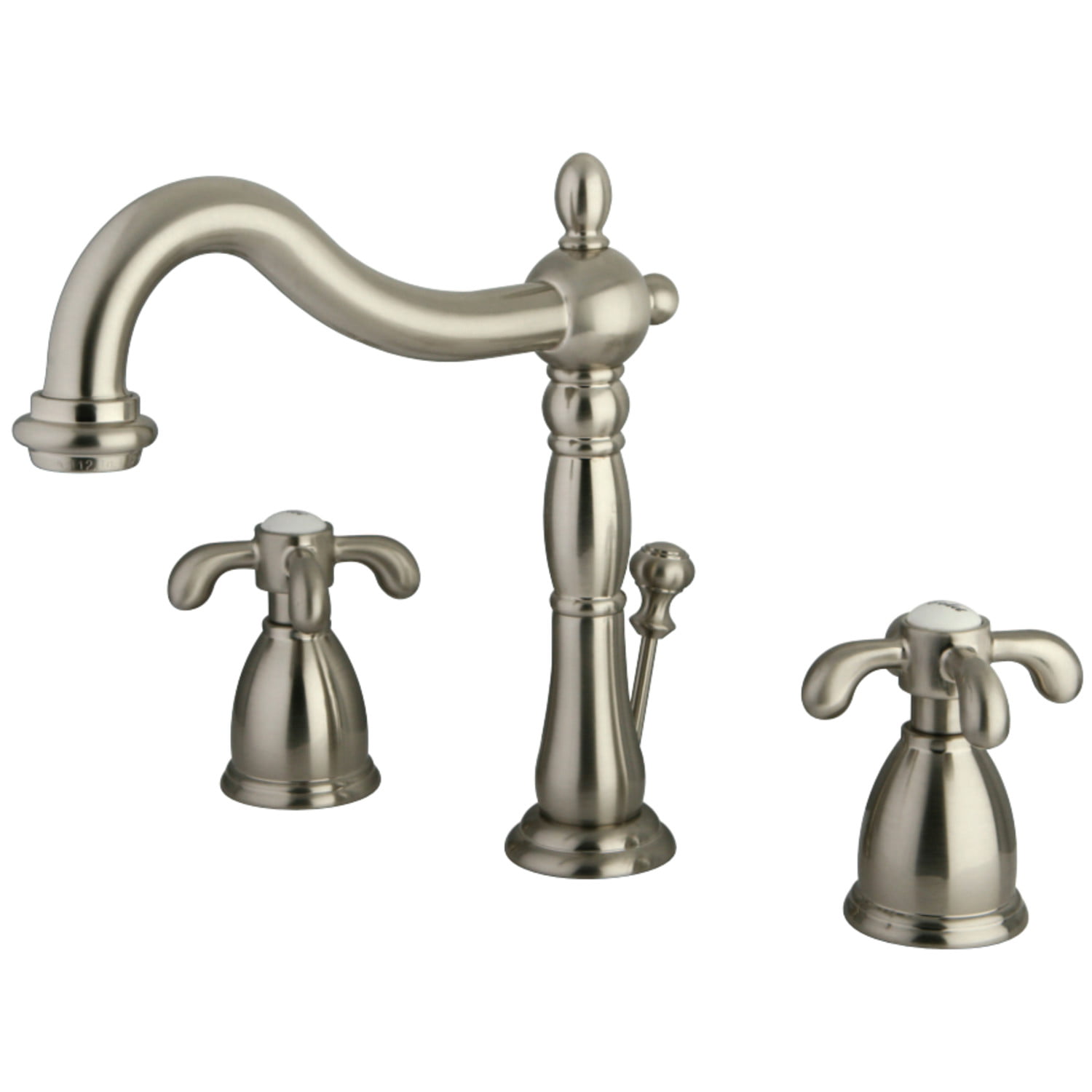 Kingston Brass KB1978TX French Country Widespread Bathroom Faucet with Plastic Pop-Up, Brushed Nickel
