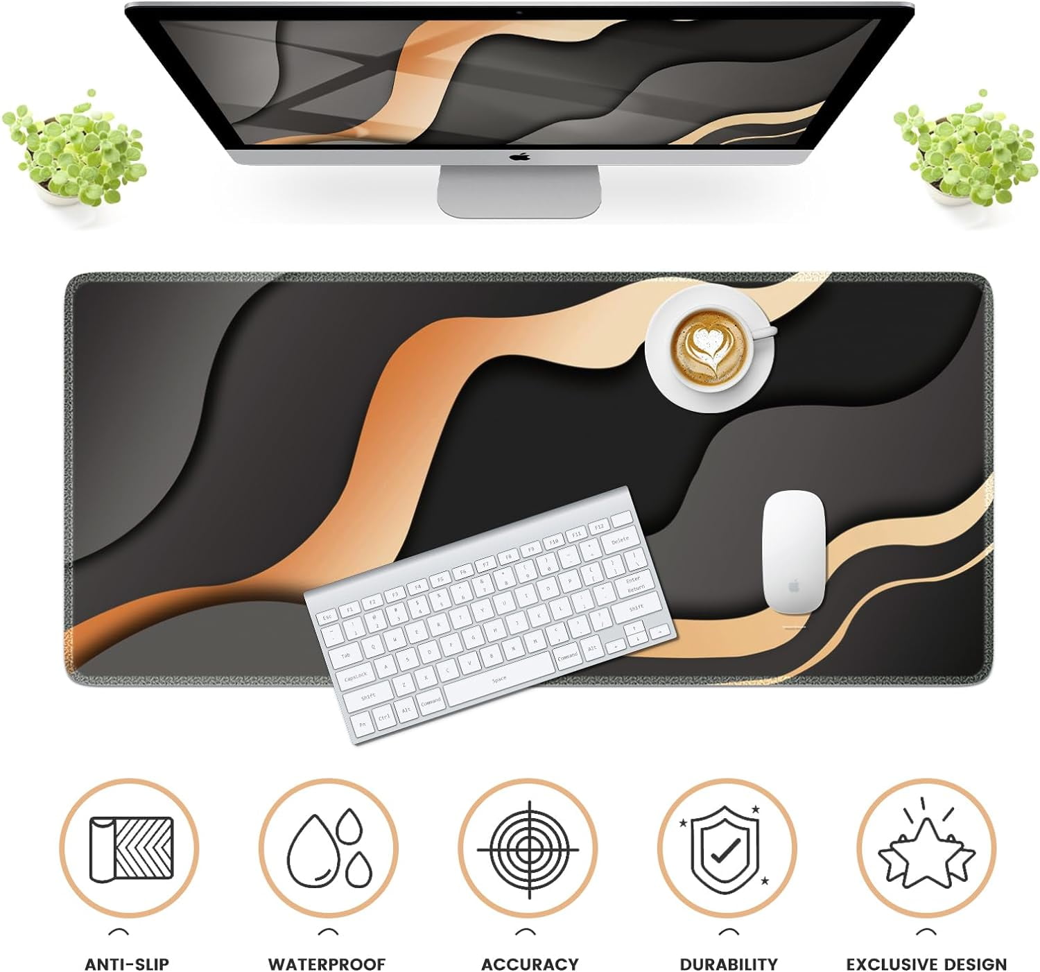 Topographic Mouse Pad, Gaming Mouse Pad, Extended Desk Pad 35.4x15.75in XXL Mouse Pad with Non-Slip Rubber Base, Abstract Mice Pad Desk Mat, Gray