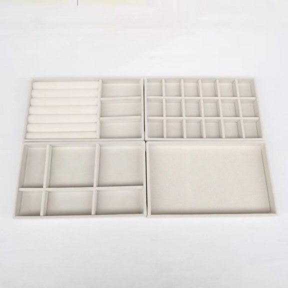 Namzi Drawer Velvet Jewelry Tray Organizer, 4-Pack Stackable Jewelry Display Tray Drawers, Earrings Necklace Bracelet Ring Stand Organizer, Jewelry Display Tray (Beige)