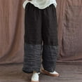 thumbnail image 2 of Charella Womens Linen Pants Color Block Pleated Wide Leg Elastic Waist Trousers Loose Lightweight Pants (2XL, Black), 2 of 8