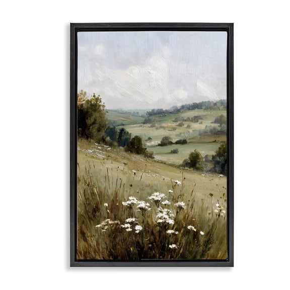 Stupell Industries Hill of White Flowers Black Framed Floater Canvas Wall Art, design by Petal Prints Design